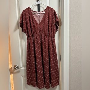 Isabel brown polka dot dress. Size XL stretchy/flows 💕 I’m 5’2 , sits aboveKnee